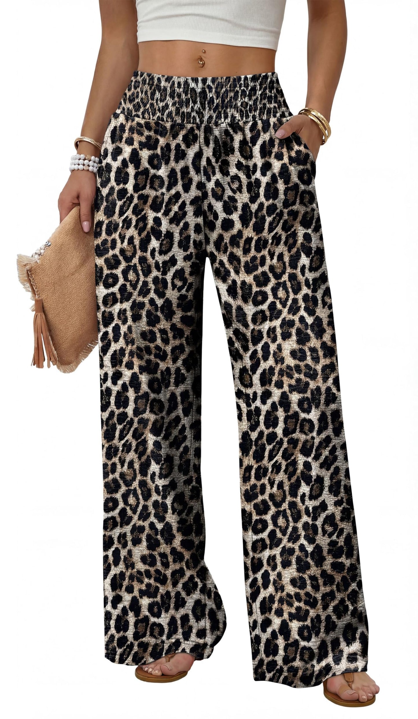 Sampeel Wide Leg Pants Woman High Waist Trousers with Pockets Casual Lounge