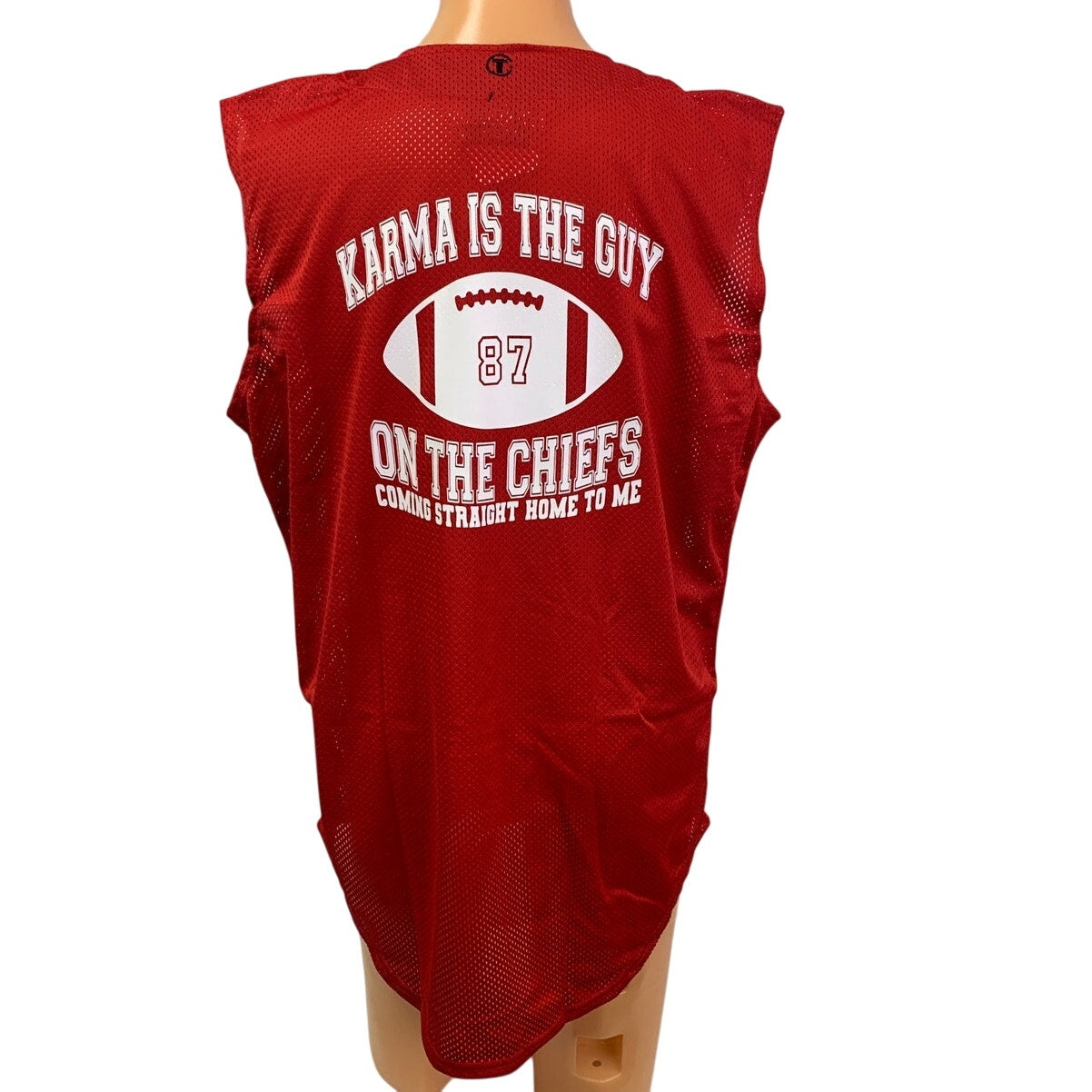 New Hand Printed XL Swifties Karma is the 87 Guy on the Chiefs Mesh Jersey Vest