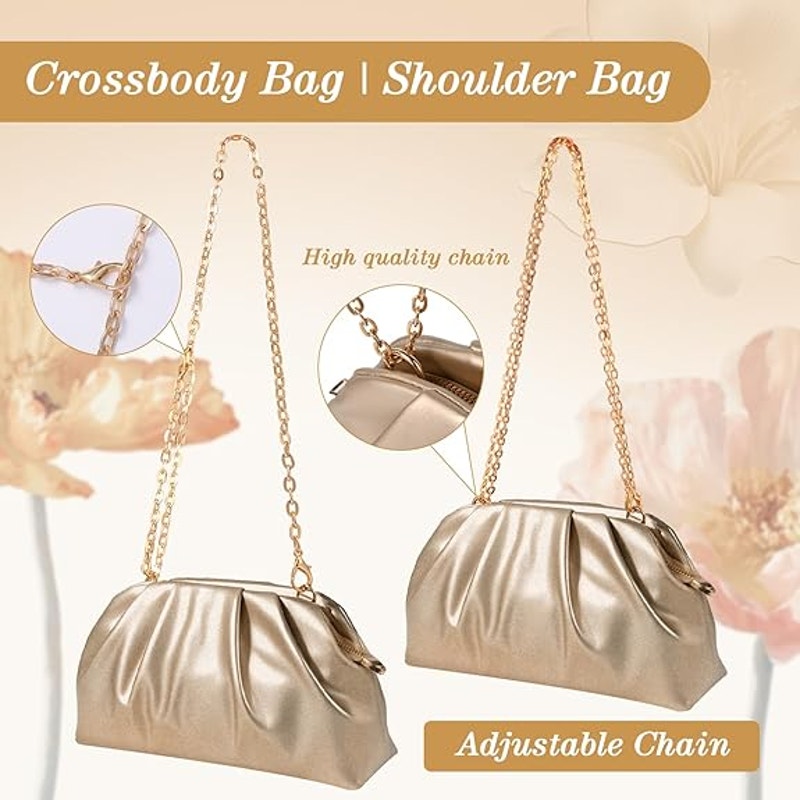 lovyoCoCo Womens Gold Pleated PU Leather Magnetic Closure Clutch Shoulder Bag