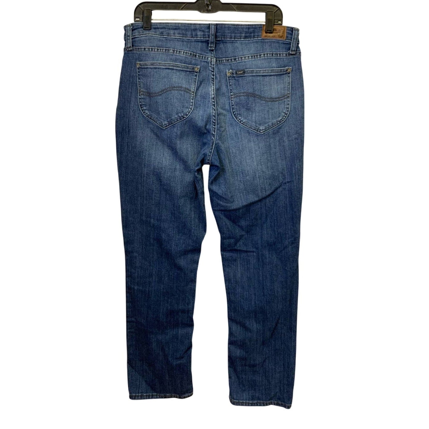 Lee Womens Size 14 Regular Fit Straight Leg Mid Rise Stretch Denim Blue Jeans