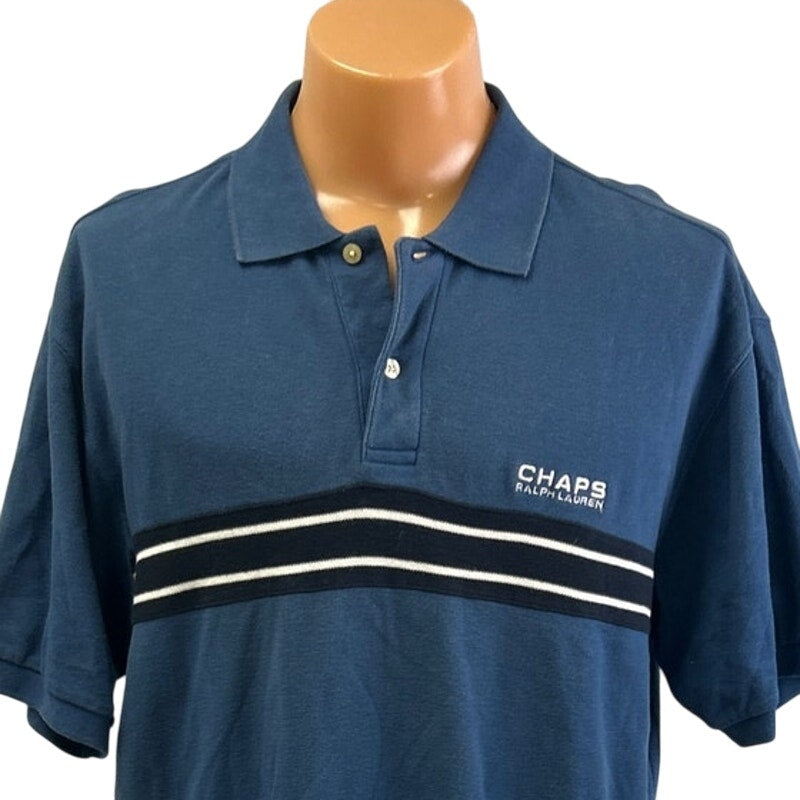 Chaps Ralph Lauren Mens Large Striped Cotton Short Sleeve Collared Polo Shirt