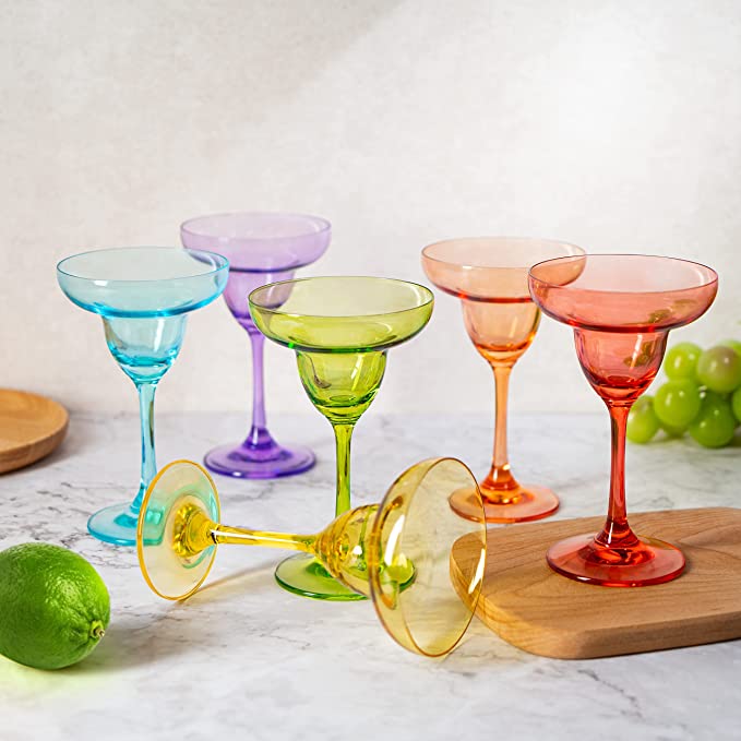 The Wine Savant Hand Blown Colorful Margarita & Martini Glass (Set of 6) – Fancy 7.4oz Luxury Hand Blown For Cocktails, Water, Wine, Juice, & Champagne Glasses Cinco de Mayo Large Party, Set of 6-1