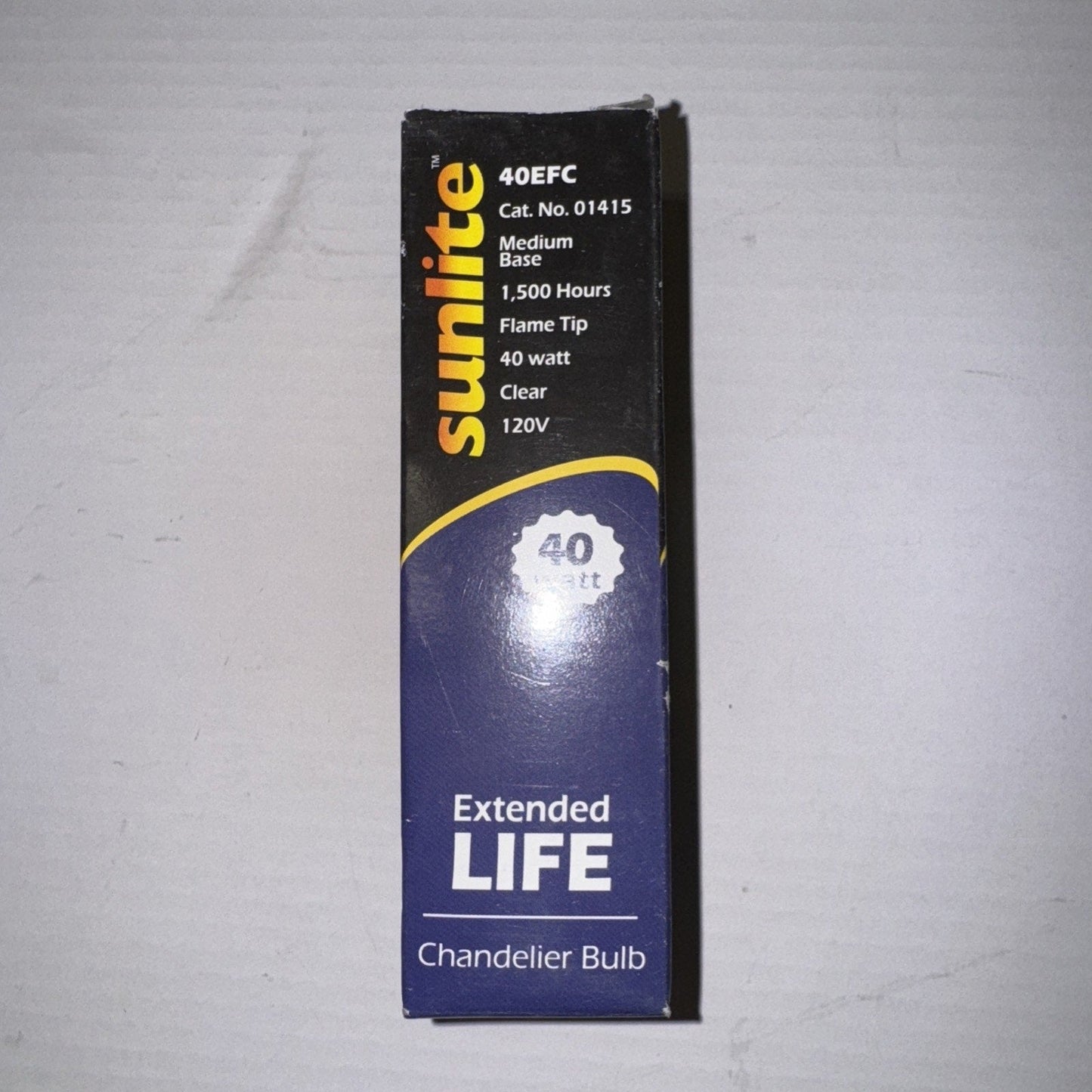 SUNLITE 40w Flame 120v Candelabra Base Clear Bulbs Cat. No. 01345