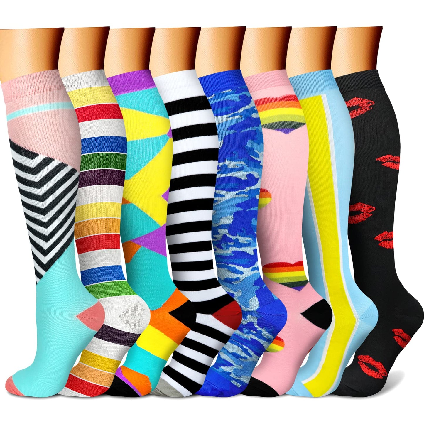 CHARMKING Compression Socks for Women & Men Circulation (8 Pairs) 15-20 mmHg is Best Support for Athletic Running,Cycling