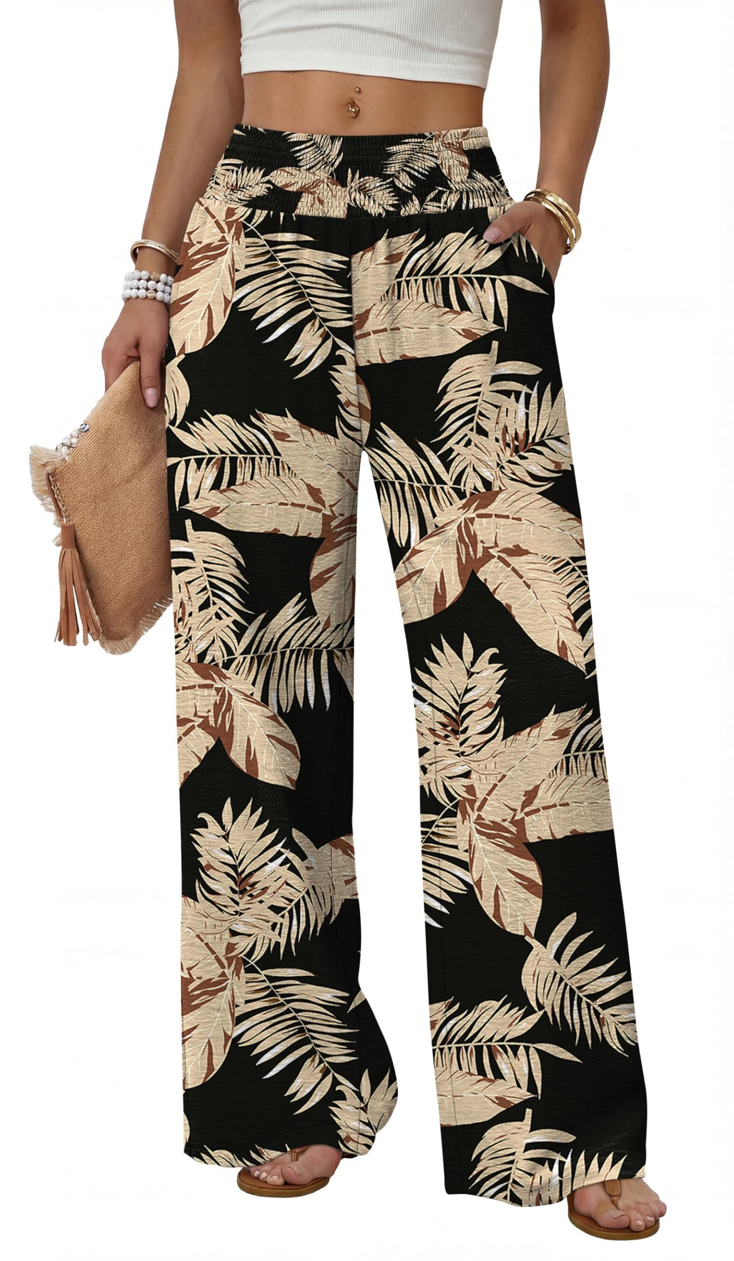 Sampeel Wide Leg Pants Woman High Waist Trousers with Pockets Casual Lounge