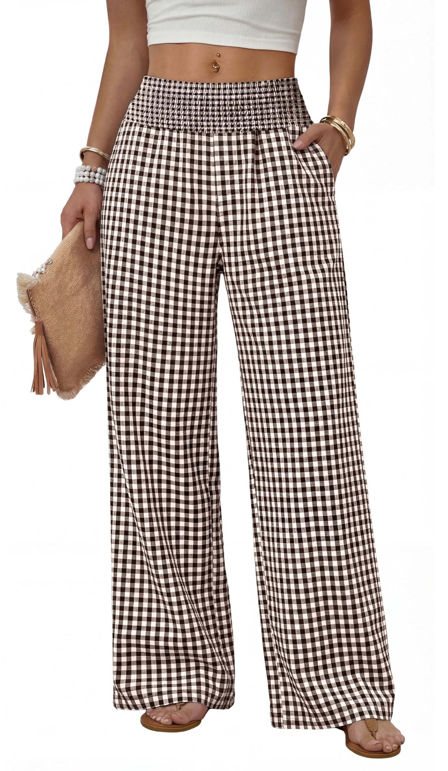 Sampeel Wide Leg Pants Woman High Waist Trousers with Pockets Casual Lounge