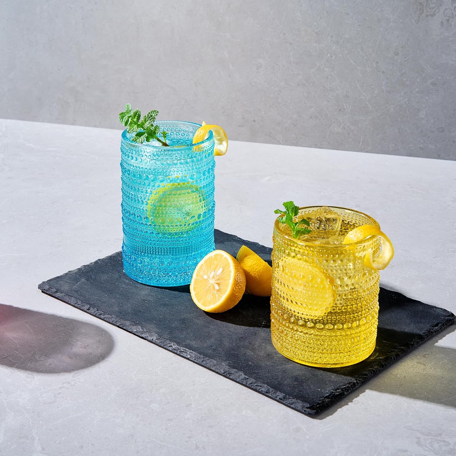 Hobnail Drinking Glasses Colored Beaded Drinking Glass Set of 12-2