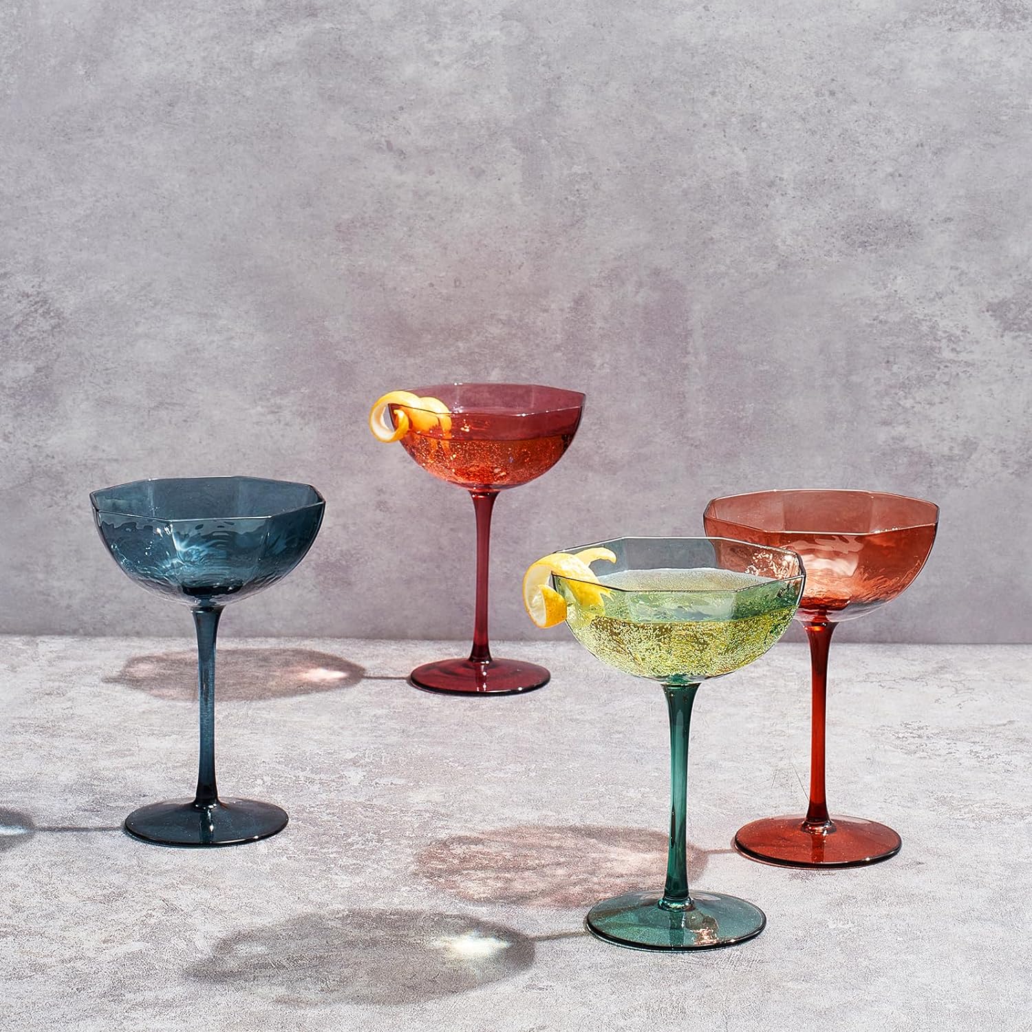 Khen Cocktail, Martini & Champagne Luxury Angled Coupe Glasses 6 oz | Set of 4 | Muted Colored-2