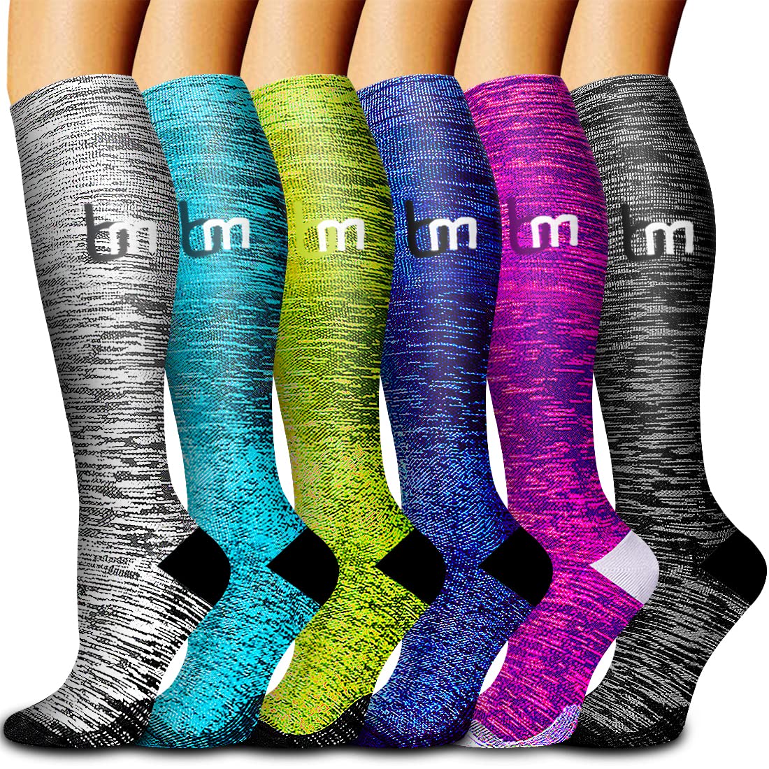 6 Pack Copper Compression Socks for Women and Men Circulation-Best Support for Medical,Running,Nursing,Athletic