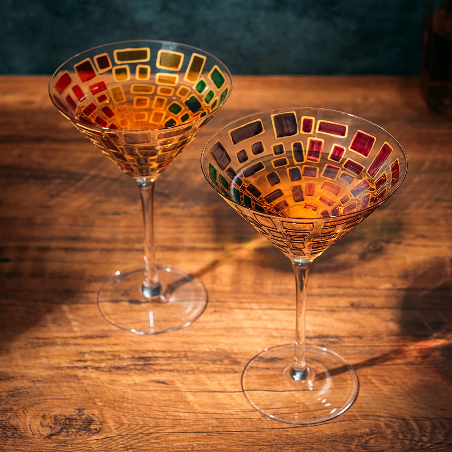 Renaissance Holiday Stained Glass Windows, Artisanal Hand Painted Glassware - The Wine Savant - Gift Idea Her, Him, Birthday, Mom, Housewarming, Gifts Ideas for Women & Men (Martini Glasses)-3