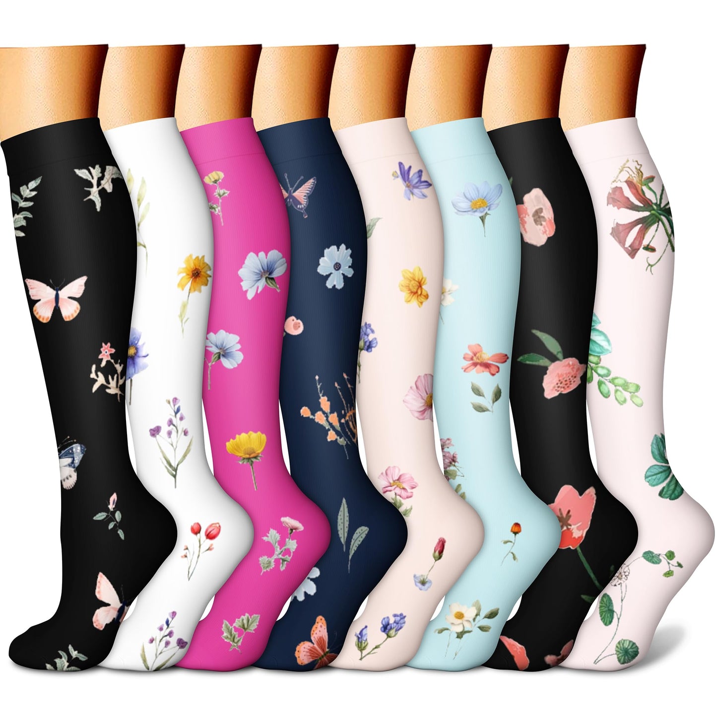 CHARMKING Compression Socks for Women & Men Circulation (8 Pairs) 15-20 mmHg is Best Support for Athletic Running,Cycling