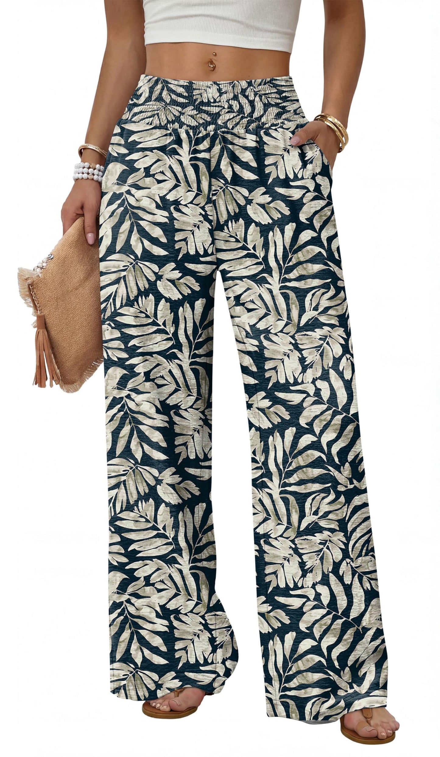 Sampeel Wide Leg Pants Woman High Waist Trousers with Pockets Casual Lounge
