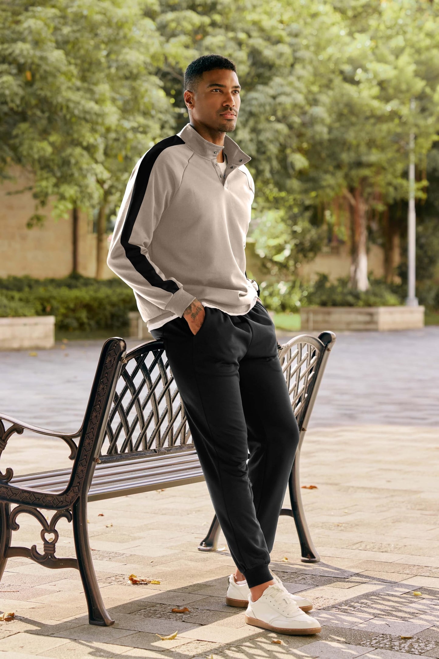 JMIERR Men's 2 Piece Casual Outfits Quarter Button Lightweight Sweatshirt Tracksuit & Joggers Sweatpants Sweatsuit Set