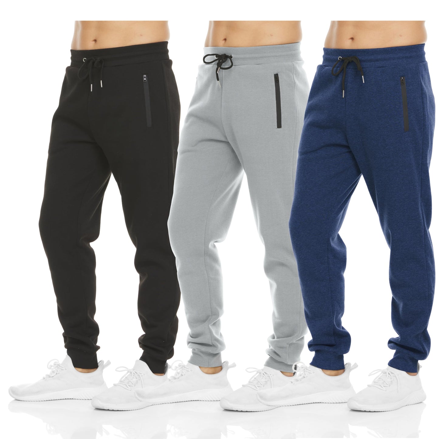 PURE CHAMP Mens Sweatpants 3 Pack Fleece Active Athletic Workout Jogger Sweatpants for Men with Zipper Pocket Size S-3XL