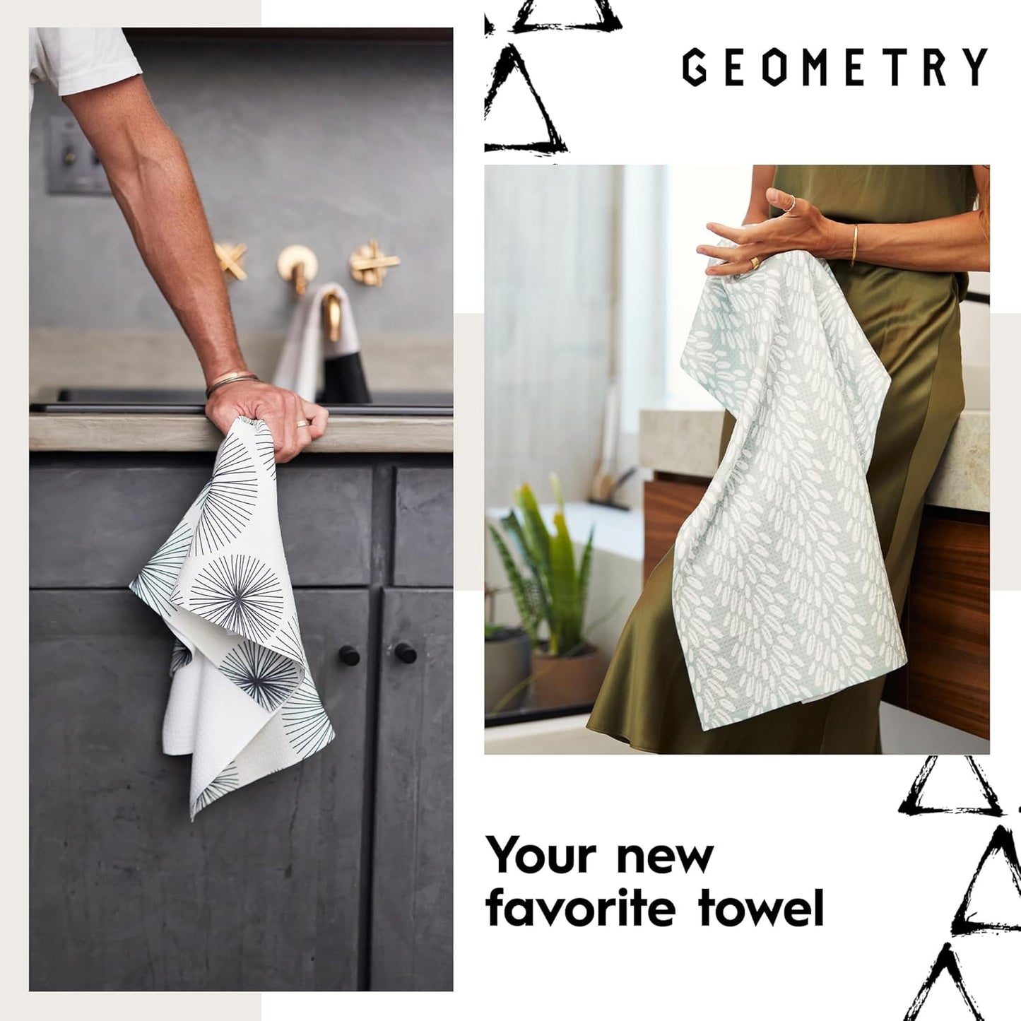 Black Cats Orange Striped Geometry Tea Towel