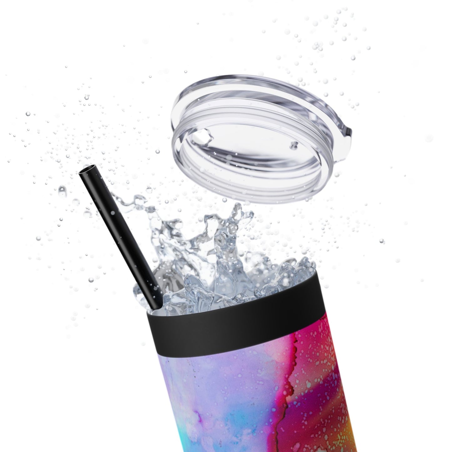 Beautiful Watercolor Splatter Skinny Tumbler with Straw - 20oz, Vibrant Colorful Drinkware for Every Occasion, Perfect Gift for Friends, Reusable Travel Mug, Water [...]
