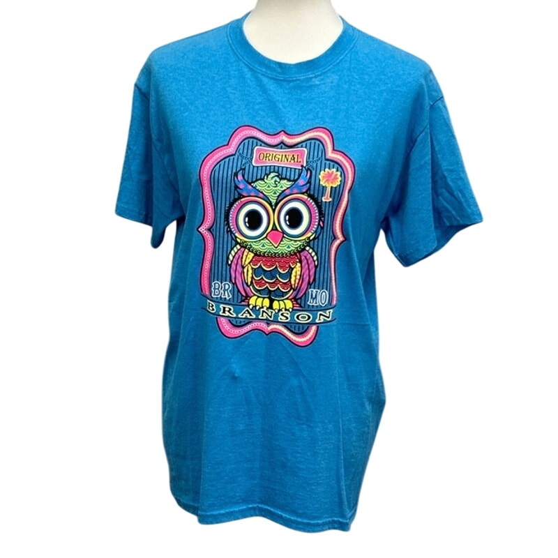 Branson Mens Medium Neon Owl PolyCotton Short Sleeve Crew Neck Tee Shirt