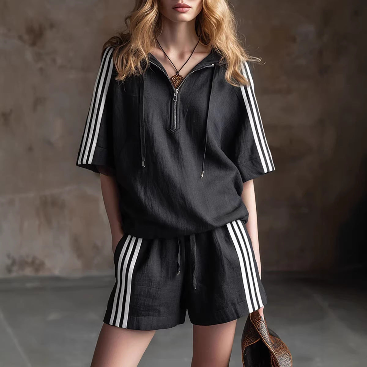 Women's Loose-Fit Two-Piece Sportswear Set – Shirt & Cropped Pants