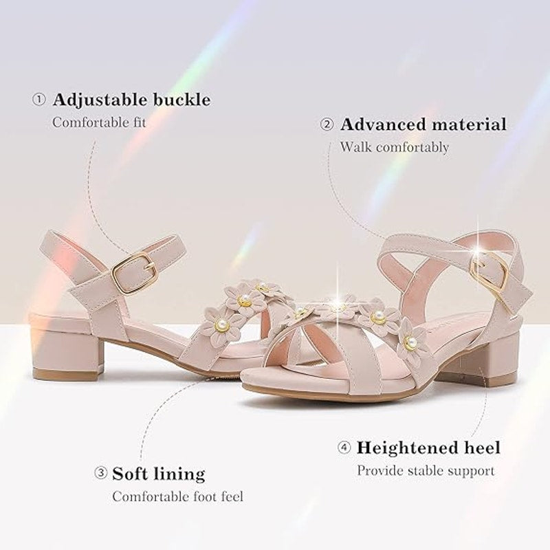Laurmosa Girls Size 4 Pinky Tan Open Toe 1" Heel Wedding Fancy Sandal Shoes