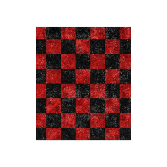 Red & Black Crushed Velvet Buffalo Chessboard Blanket