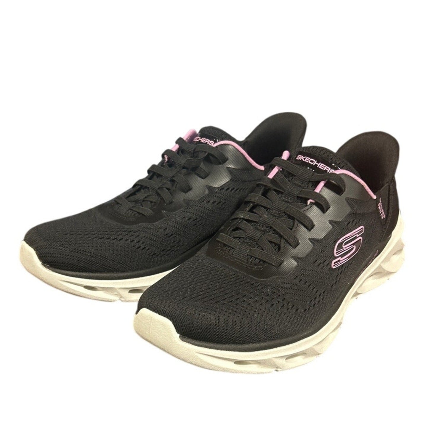 New In Box Skechers Womens Size 8 Black Pink Mesh Hands Free Swift Fit Shoes
