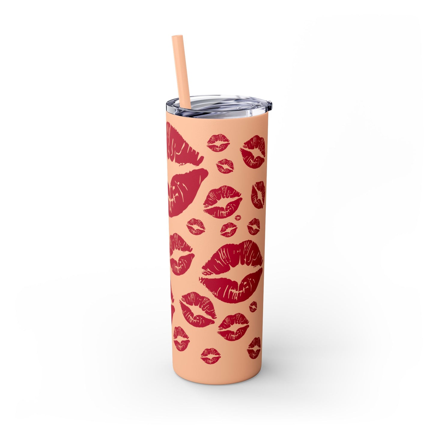 Red Lips Kiss Mark Skinny Tumbler, 20oz | Kiss Print Drinkware | Cute Gift for Her | Travel Mug | Valentine's Day, Wedding Favor