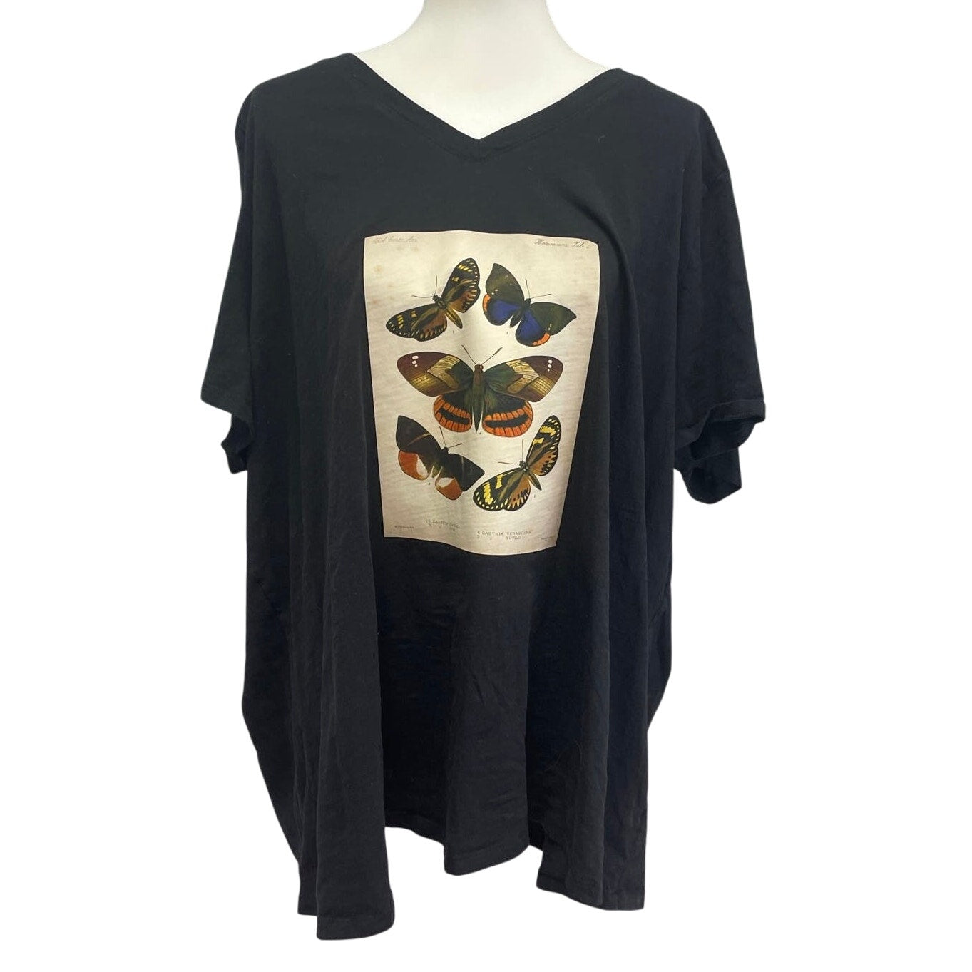 Hand Printed Upcycled Womens 3X Cotton Vintage Reference Book Butterfly Page Tee