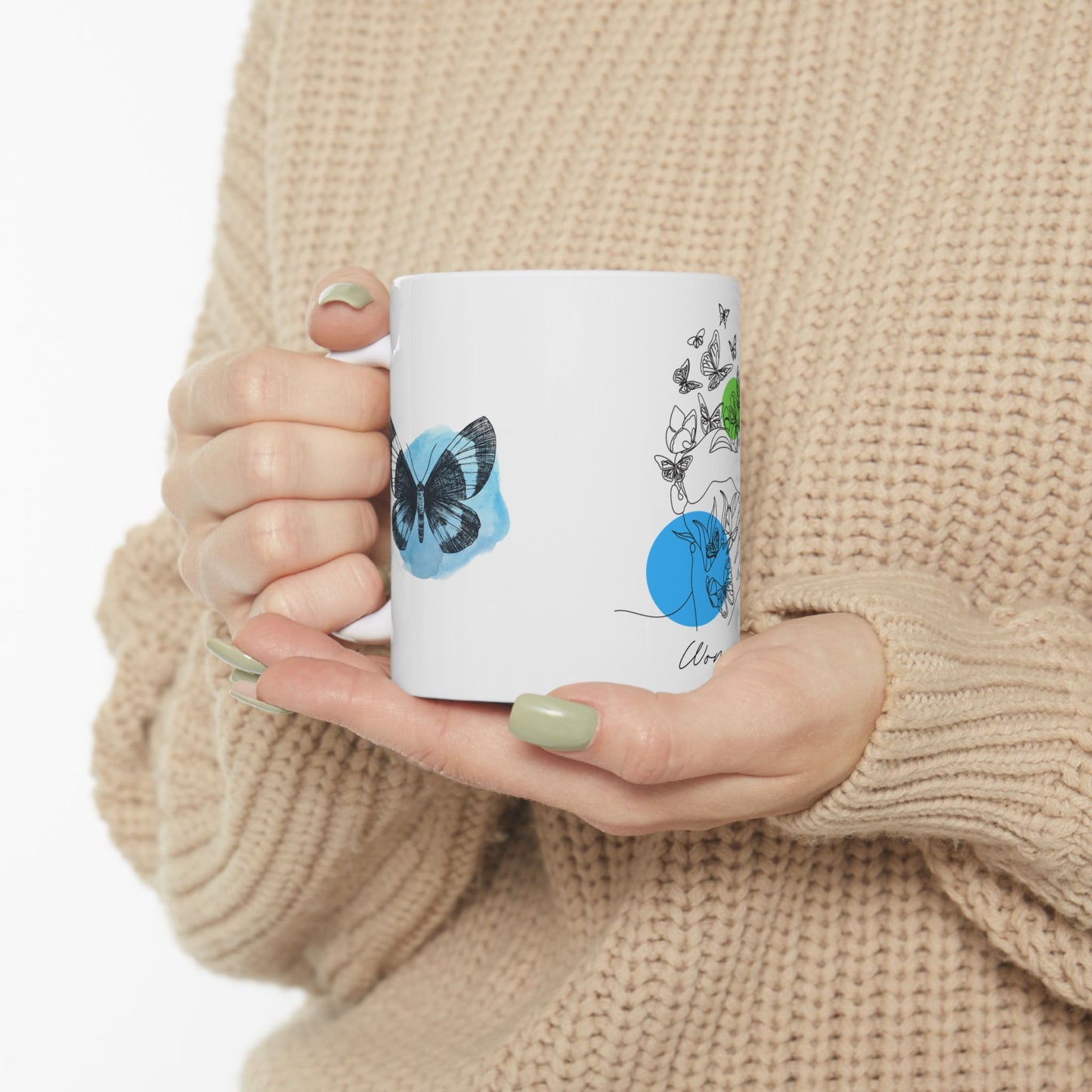 Elegant Woman Butterfly Ceramic Mug | Inspirational Gift, Art Coffee Cup, Unique Design, Home Decor, Mother's Day Gift
