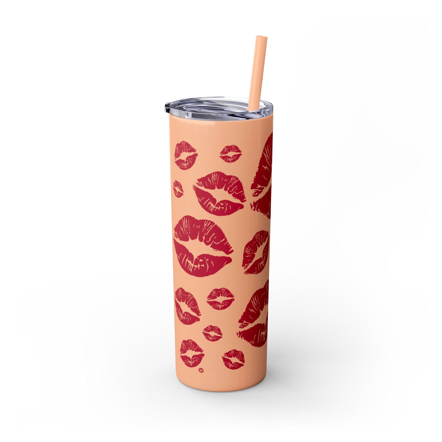 Red Lips Kiss Mark Skinny Tumbler, 20oz | Kiss Print Drinkware | Cute Gift for Her | Travel Mug | Valentine's Day, Wedding Favor