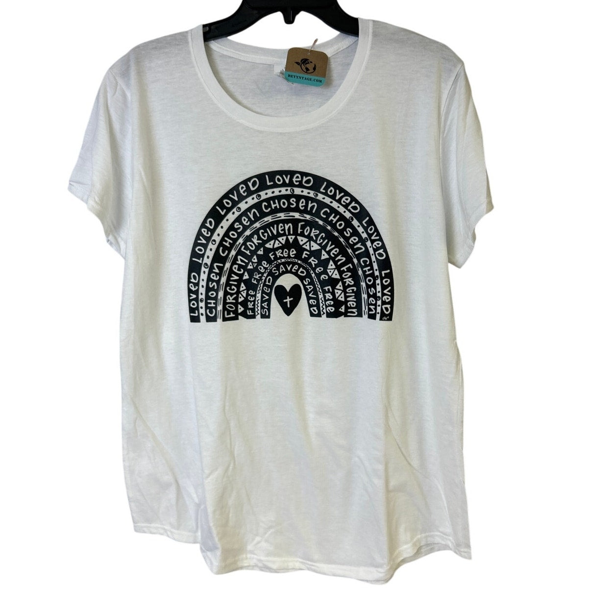 New Hand Printed Womens XL Jesus Loved Chosen Forgiven Free Rainbow Tee Shirt