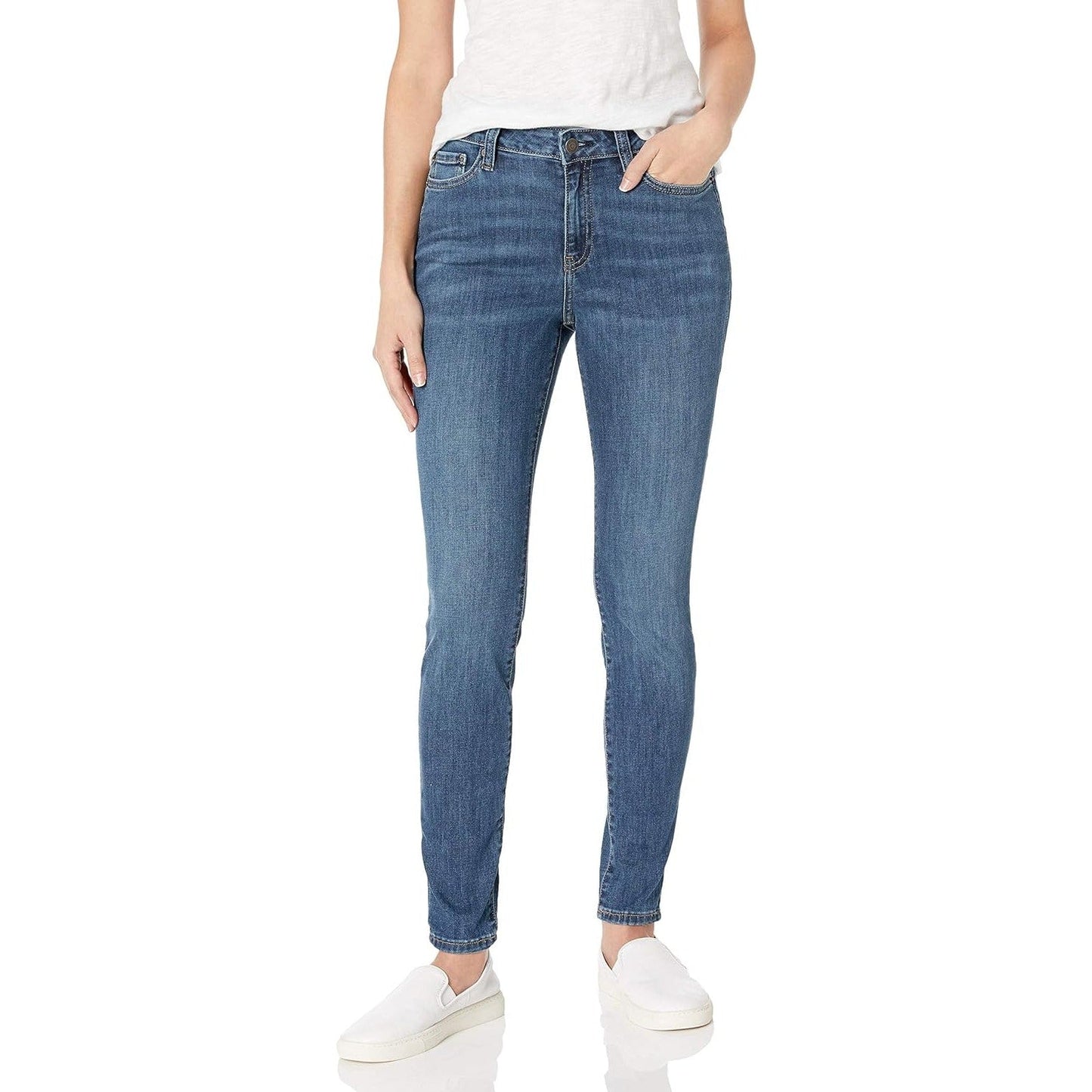 Amazon Essentials Womens Size 8 Long Mid Rise Stretchy Skinny Denim Blue Jeans