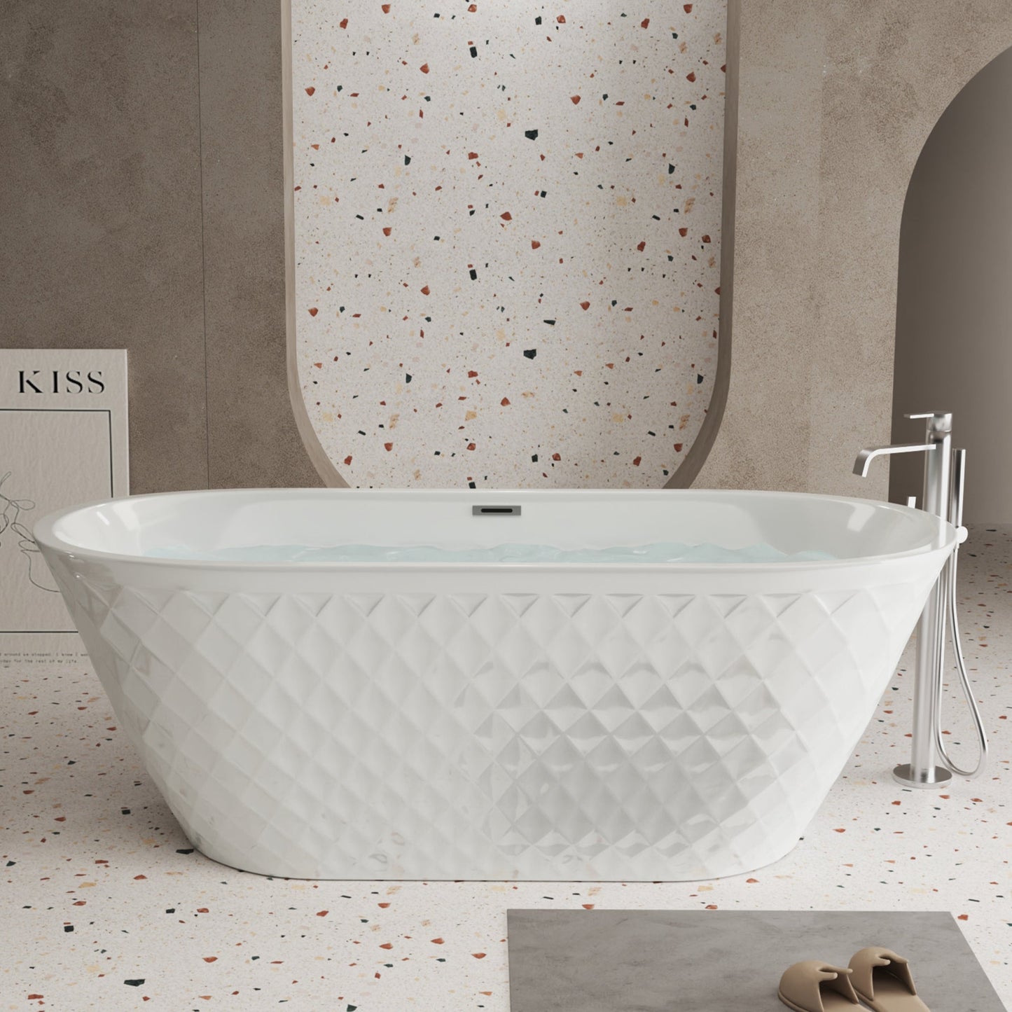 59" Acrylic Freestanding Bathtub with Unique Diamond Pattern Design