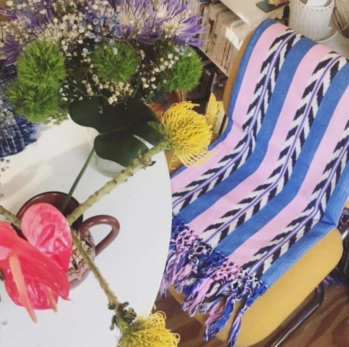 Backordered: Palm Ikat Blanket in Blue & Pink