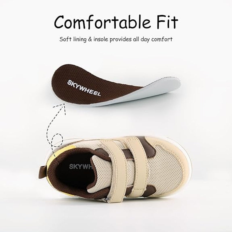Skywheel Toddler Boys Size 6 Beige Brown Sneakers Hook and Loop Close Sneakers