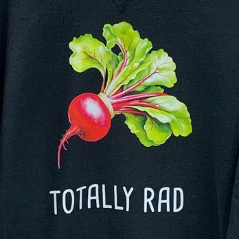 Upcycled Hand Printed Women XXL Totally Rad Radish Long Sleeve Veggie Sweatshirt