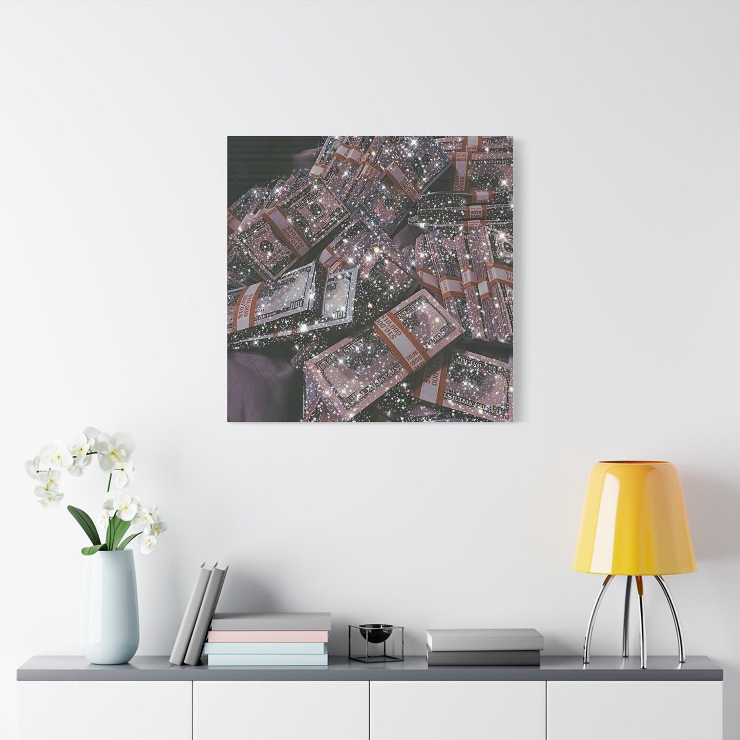 Sparkling Money Canvas Art, Glittery Wall Decor for Home, Modern Art Piece, Gift for Art Lovers, Chic Office Decor, Unique Wall Hanging