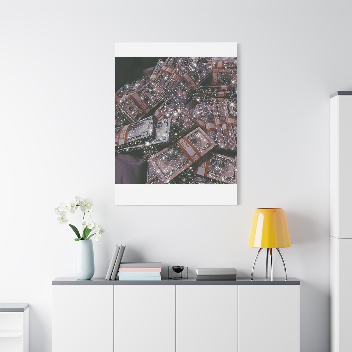 Sparkling Money Canvas Art, Glittery Wall Decor for Home, Modern Art Piece, Gift for Art Lovers, Chic Office Decor, Unique Wall Hanging