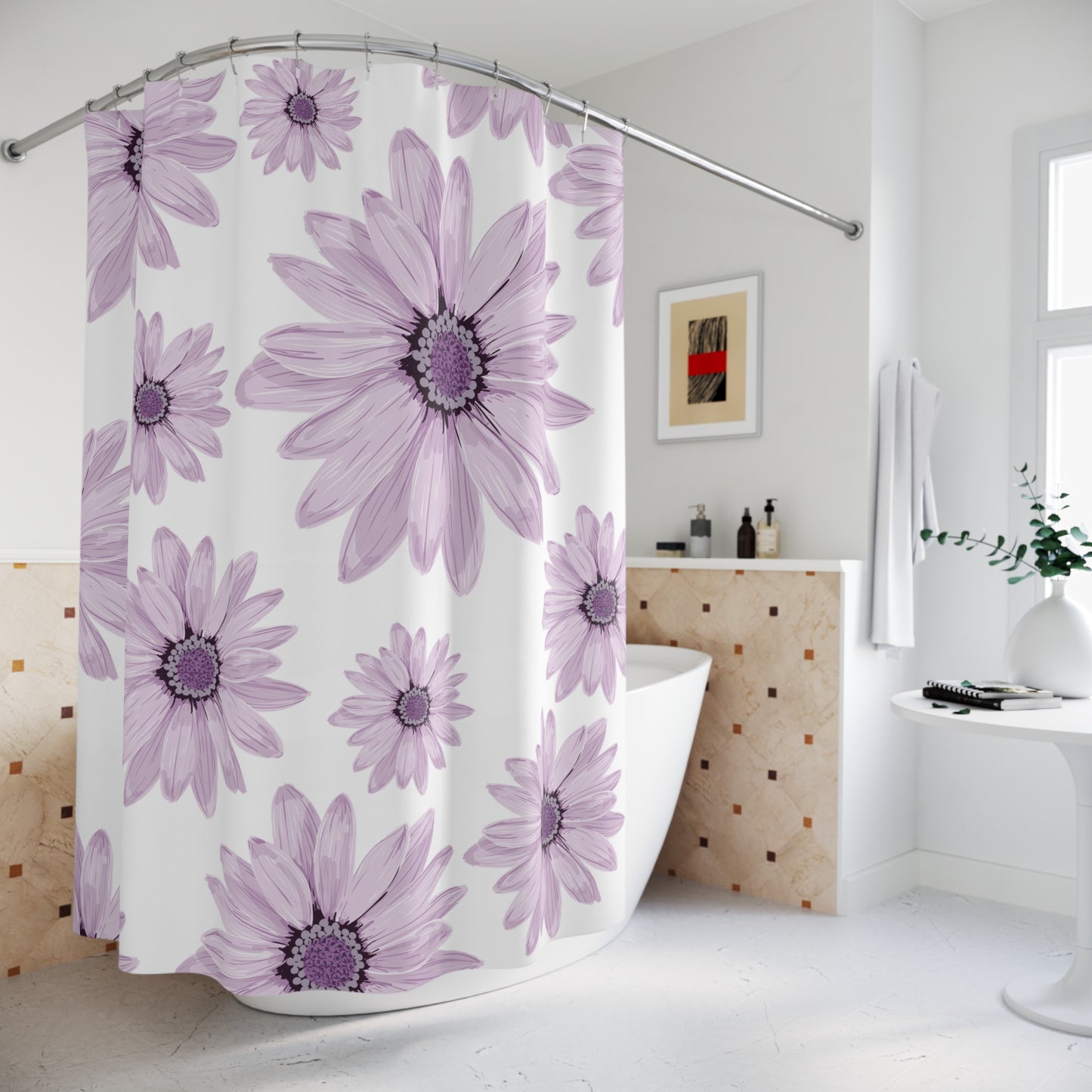 Elegant Floral Shower Curtain, Purple Flower Bathroom Decor, Modern Home Accessory, Gift for Her, Spring Inspirations