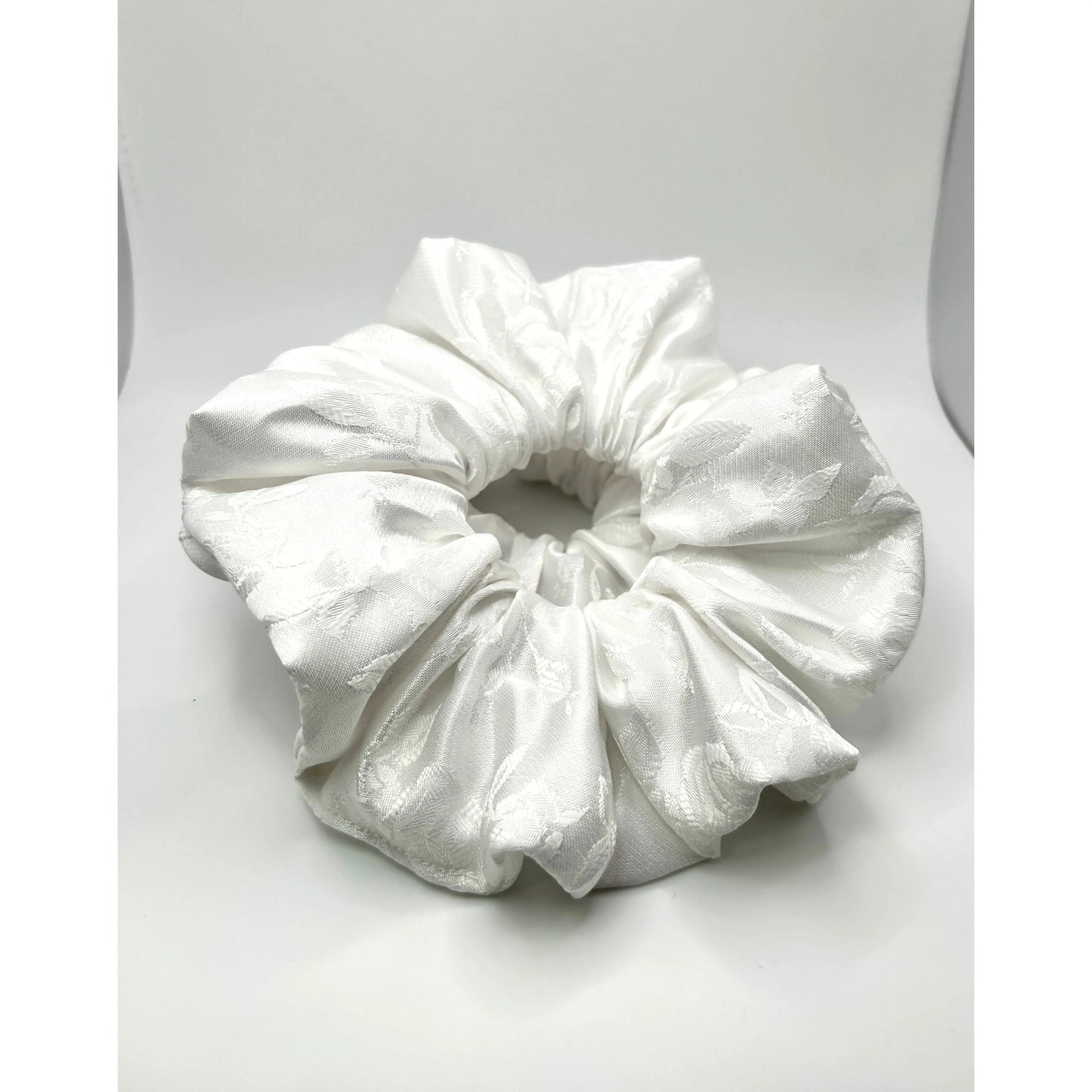 White Leaf Satin Scrunchie