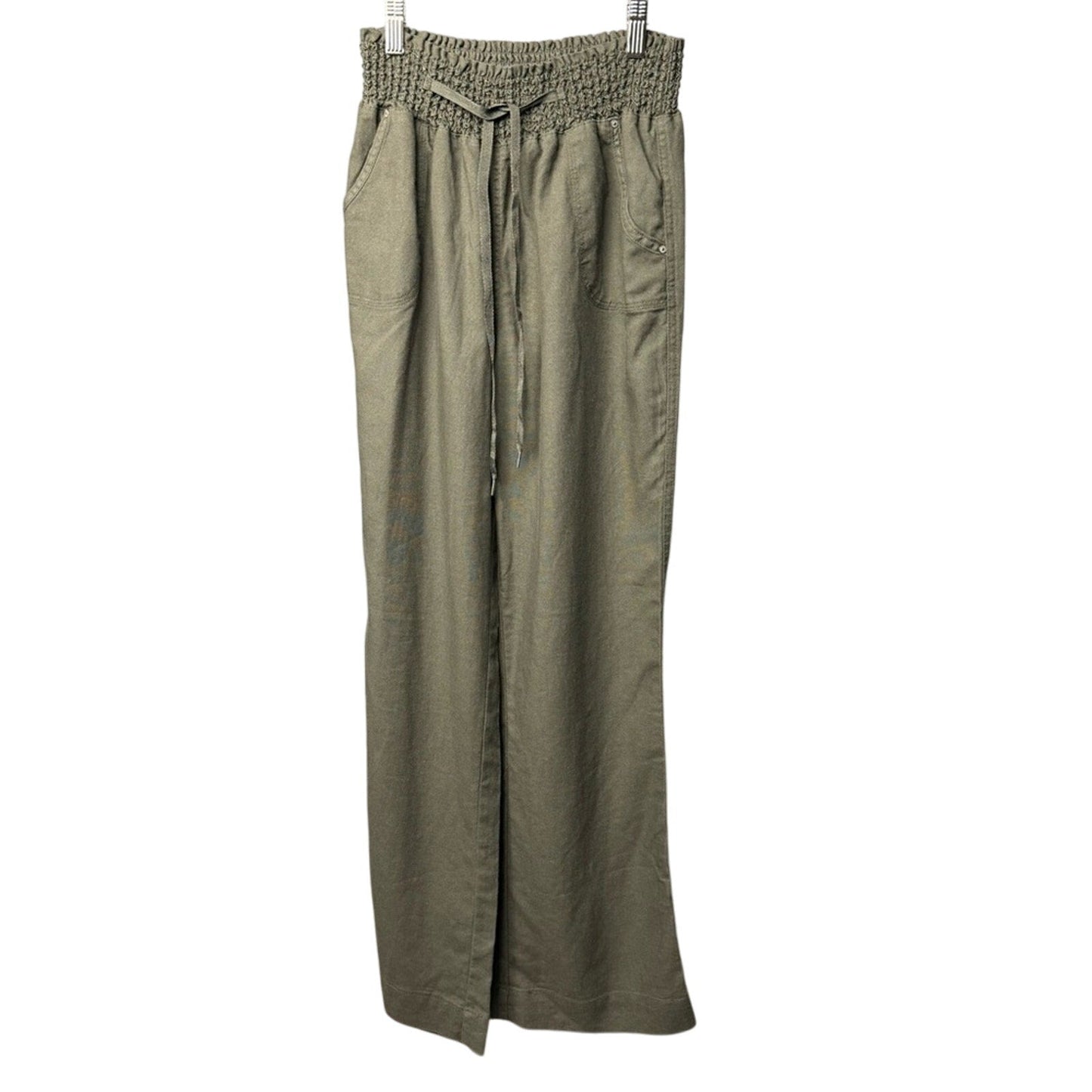 Cisono Juniors Large Olive Adjustable Smocked Waist Drawstring Pants w Pockets