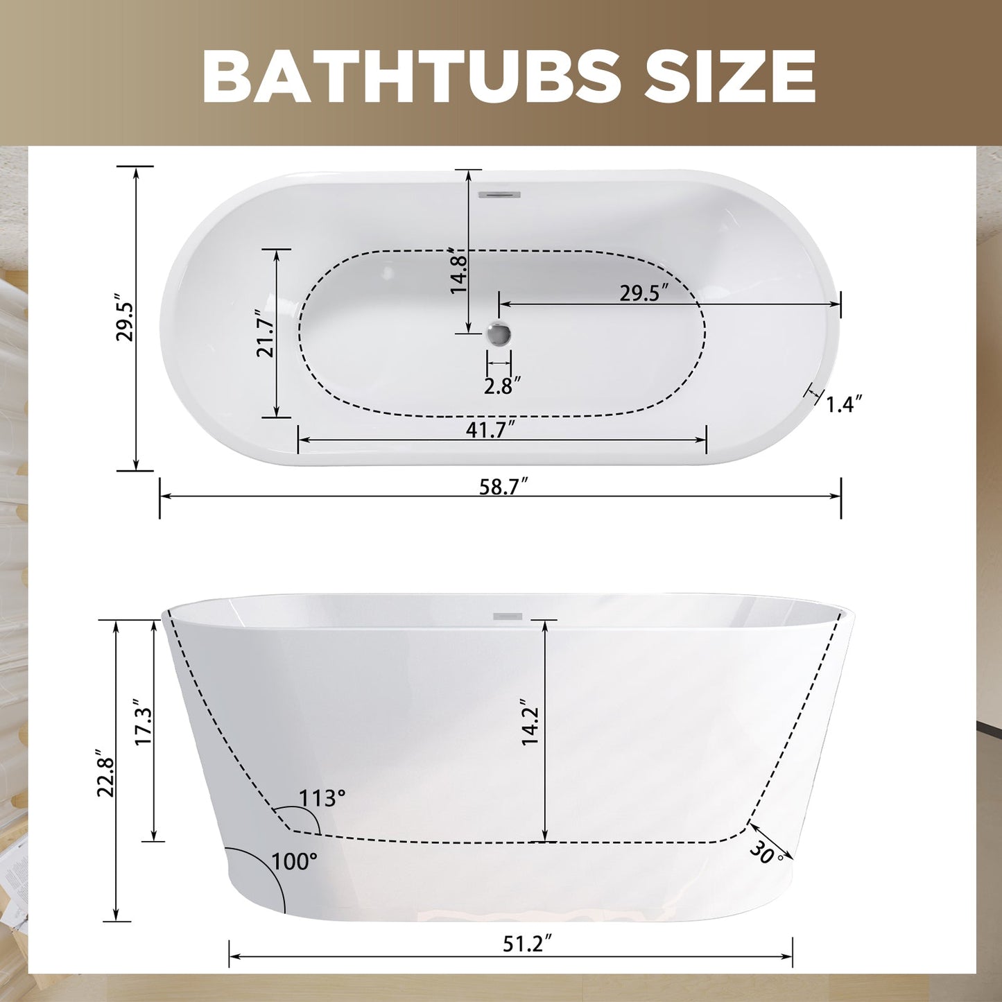 59" Acrylic Freestanding Bathtub