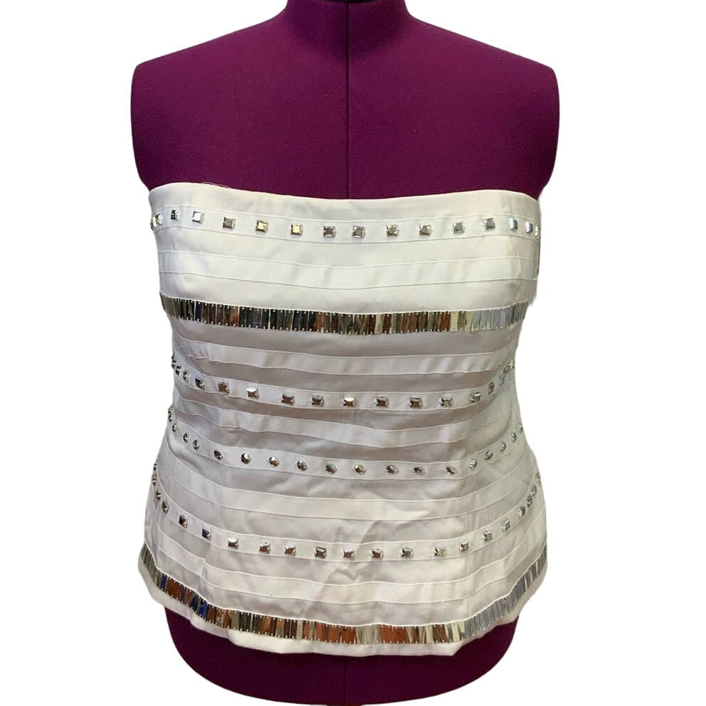Ashley Stewart 3X White Silver Bling Sleeveless Full Zip Beaded Corset Top
