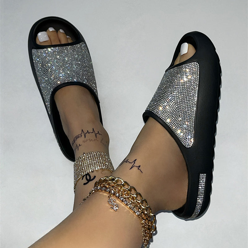 Genuine Leather Rhinestone Slides