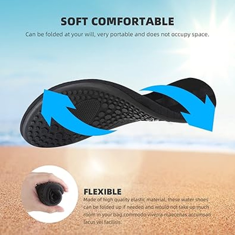 Mens Black Size 7 Pull On Non Slip Quick Dry Anti Skid Aqua Swimming Water Shoes
