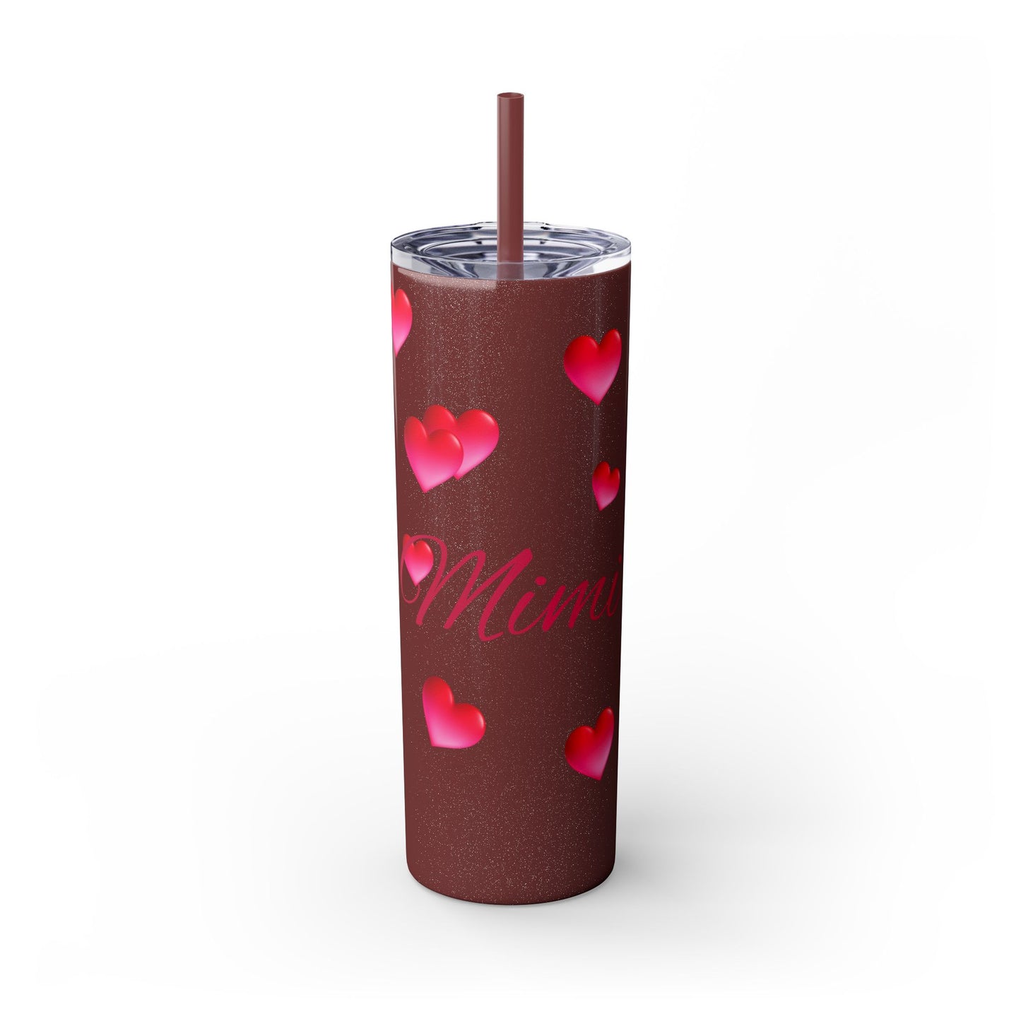Gepasmaakte Glitter 20oz Dun Tumbler met Pienk Hartpatroon — [Jou Naam Hier]