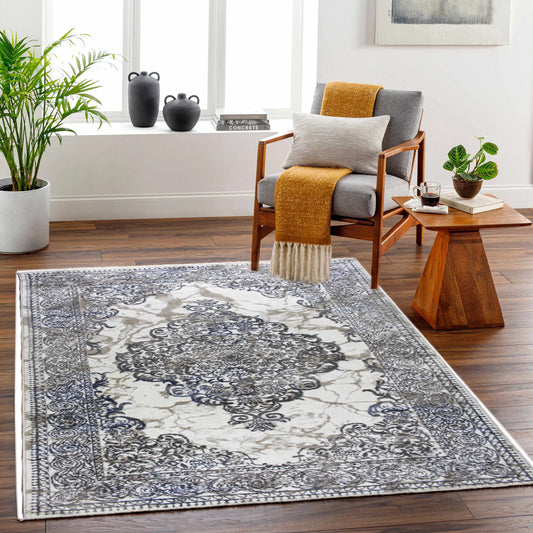 ROY's Home One Level Area Rugs, Classic Pattern - Shiny Ivory,Grey,Beige Yarn-0