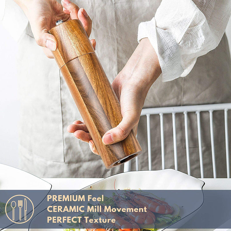 Cylindrical Grinder Acacia Wood Pepper Mill Ceramic Core Manual Pepper Grinder Multipurpose Seasoning Bottle Kitchen Tool