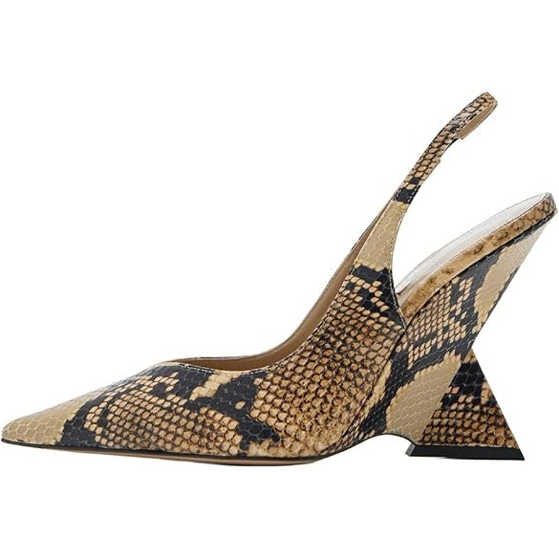 New Caglglz Womens Size 10 Gold Black Faux Snake 4.5" Wedge Heel Slingback Shoes