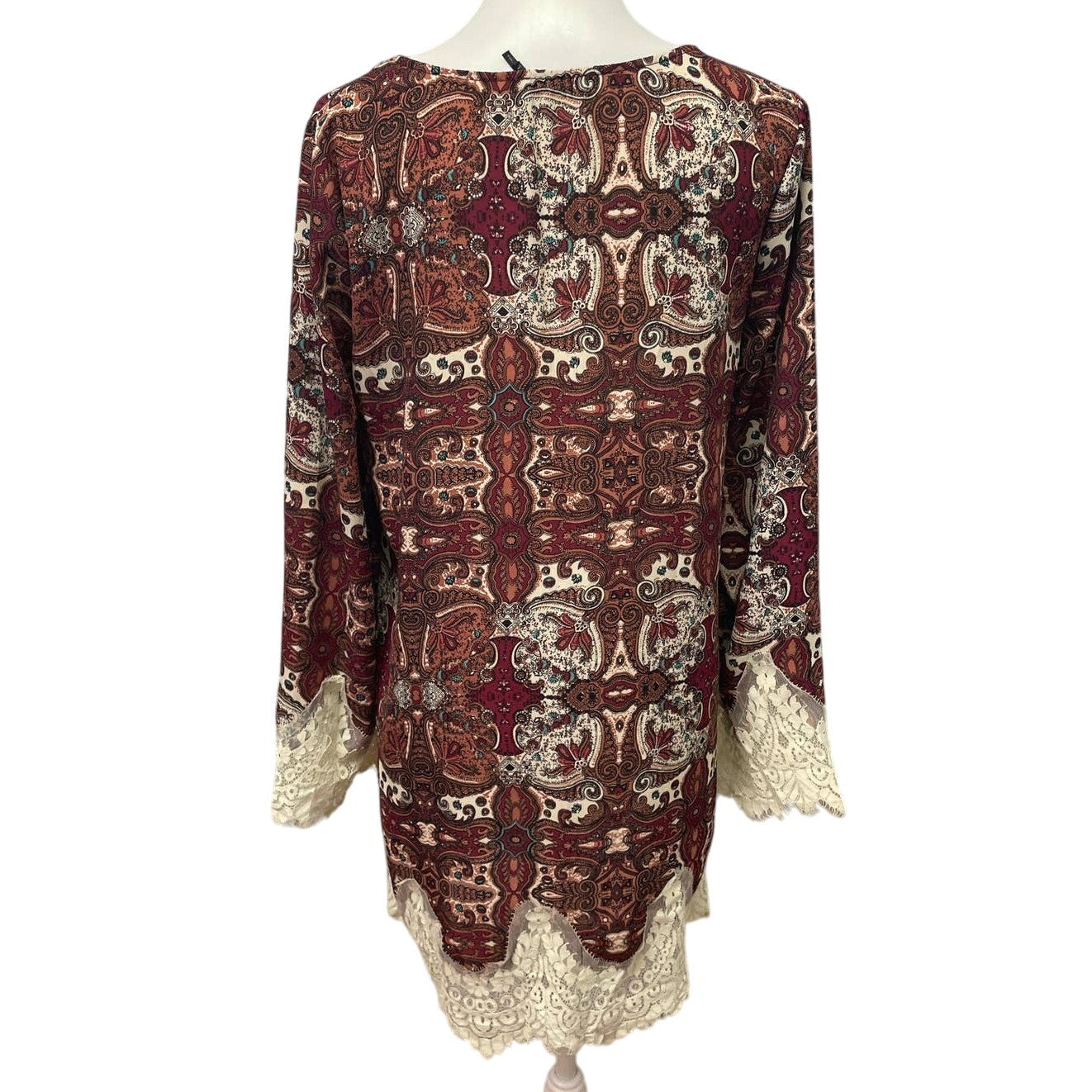 Blu Pepper Womens Large Long Sleeve Paisley Print Lacy Polyester Blend Dress