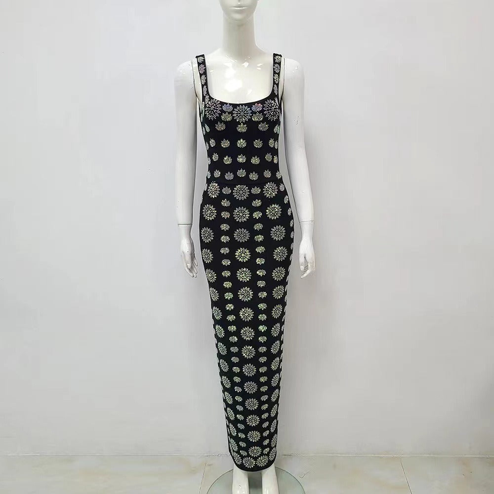 High End V-Neck Suspender with Diamond Embellishment Bandage Skirt